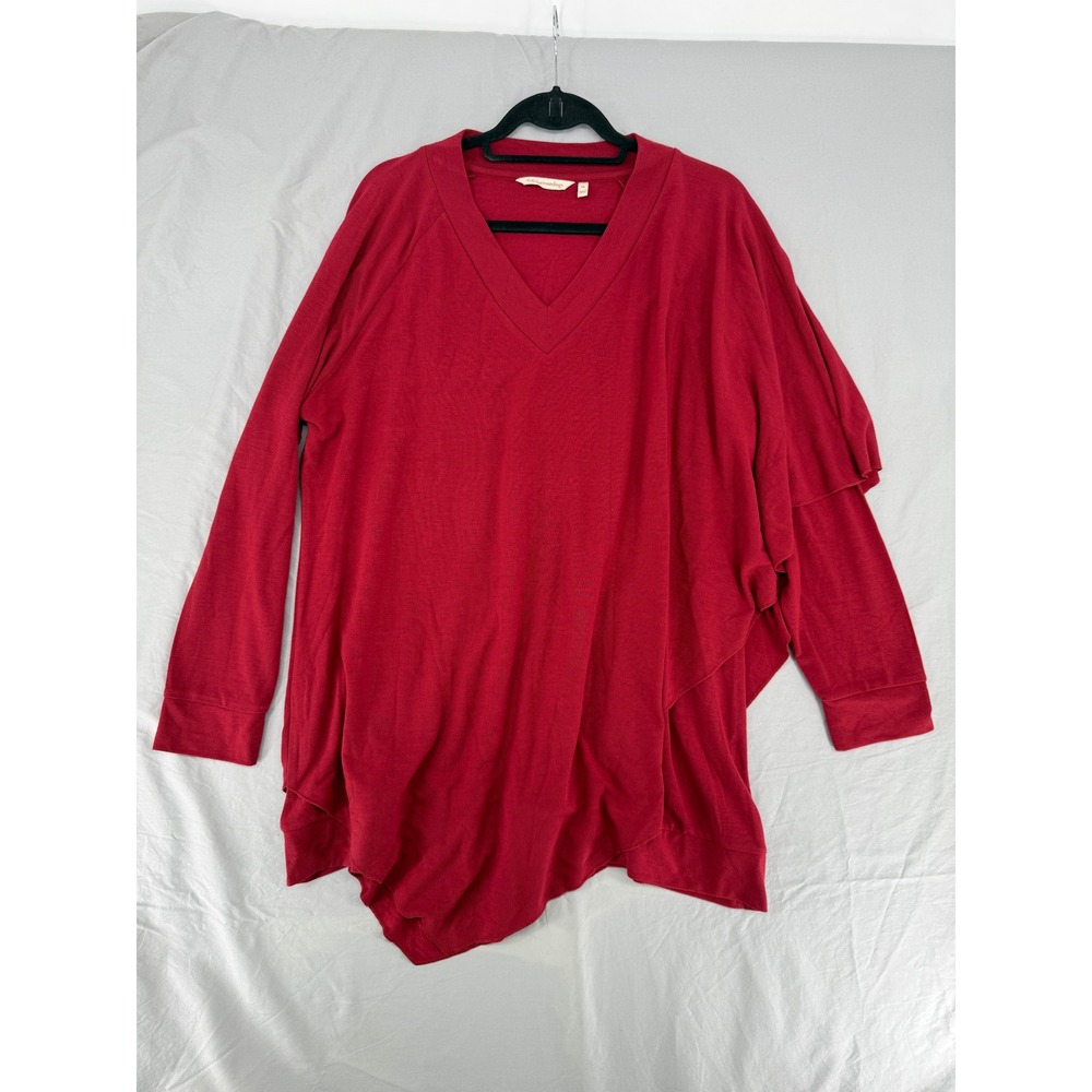 Soft Surroundings Madeline Tunic Red Asymmetrical V-Neck Long Sleeve Top 1X